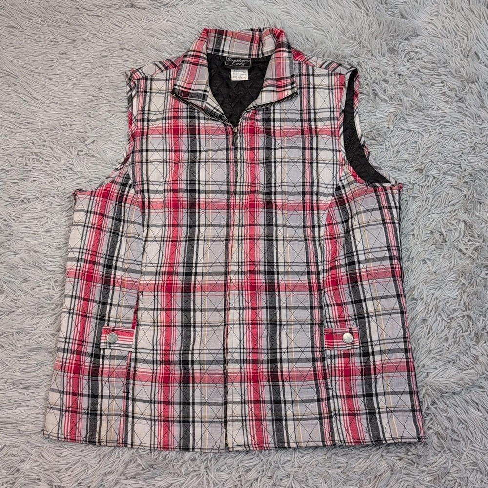 Southern Lady Vest Womens M Plaid Gorpcore Pockets Zip Up Lightweight